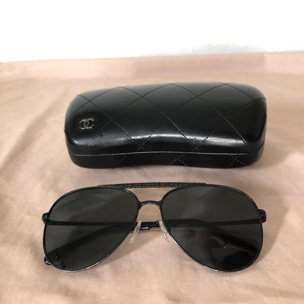 Chanel Black Aviator Sunglasses with Case